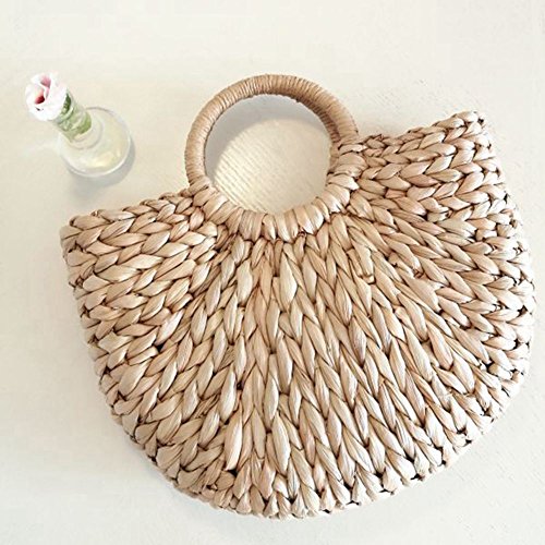 TOOGOO Bolso de Mujer Coreano Extracto de Piel de maiz The Semicircle Art Beach Bag Imagenes de Viaje Props Straw Bag Moon Bag Nuevo