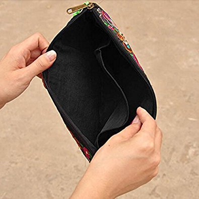 TOOGOO(R) Nueva Cartera de Las Mujeres de Bordado Bolso del Embrague de telefono movil Monedero - Flor de Mariposa