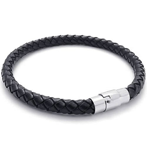TOOGOO（R） Pulsera Pulsera de joyeria, Acero Inoxidable de Cuero, Pulsera de Cuero Trenzado, para Hombres Mujeres, Negro - Ancho 6mm - Longitud 18cm