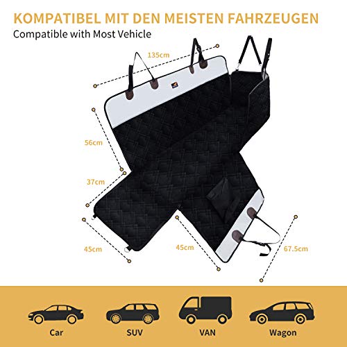 Toozey Funda Asiento Coche Perro con Protector Lateral para Coche/Furgoneta/Vagón, Divisible Impermeable Resistente Arañazos Cubre Asientos Coche Perros con Cinturón, 2 Bolsillos, 146x135 cm
