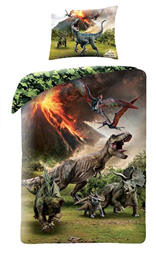 Top Brands - Juego de Funda nórdica, edredón de Jurassic World Mundo Jurásico Dinosaurio T-Rex, para Cama de 140x200cm, 100% algodón, Ropa de Cama