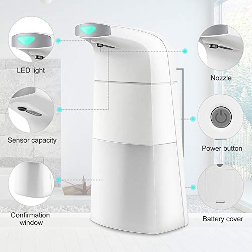 TOPERSUN Dispensador de Jabón Automático Dispensador Inteligente de jabón líquido con Sensor sin Contacto del jabón de touchless automático para Baño Cocina(Blanco,310ML)