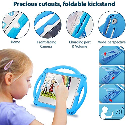 TopEsct 2018/2017 Edición iPad 9.7"/ iPad Air Funda para Niños,Shock Proof Material Silicona con Manija para Apple iPad 5th/6th, iPad Air, iPad Air 2,iPad Pro 9.7(iPad 9.7, Azul)