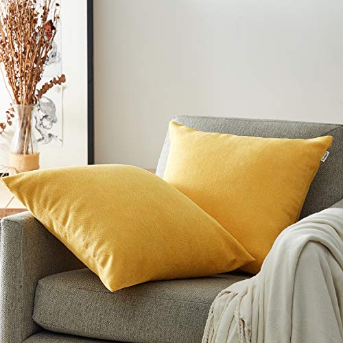Topfinel juego 2 Hogar Algodón Lino Decorativa Almohadas Fundas de Color sólido para Sala de Estar sofás Amarillo 50x50cm