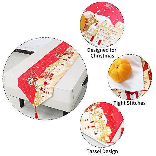 Topmail Camino de Mesa de Navidad con Borla Christmas Camino Mantel Navideño Decoración para Navidad para Mesa Comedor Cocina en Lino Dorado Rojo 180x33cm