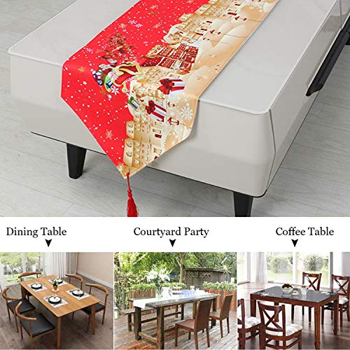 Topmail Camino de Mesa de Navidad con Borla Christmas Camino Mantel Navideño Decoración para Navidad para Mesa Comedor Cocina en Lino Dorado Rojo 180x33cm