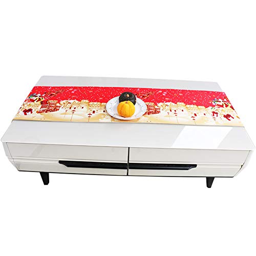 Topmail Camino de Mesa de Navidad con Borla Christmas Camino Mantel Navideño Decoración para Navidad para Mesa Comedor Cocina en Lino Dorado Rojo 180x33cm