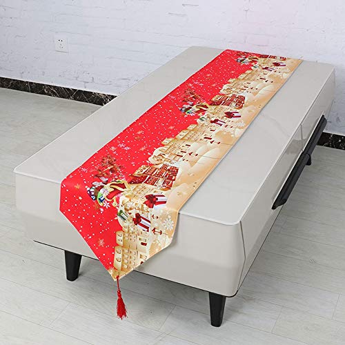 Topmail Camino de Mesa de Navidad con Borla Christmas Camino Mantel Navideño Decoración para Navidad para Mesa Comedor Cocina en Lino Dorado Rojo 180x33cm