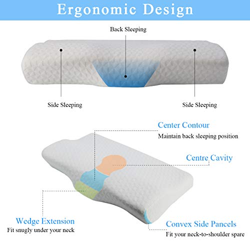 Topmener Almohada Cervical Espuma de Memoria Almohada de Cama Ortopedica Ergonomica (50x30cm) para El Dolor de Cuello Almohada Cuello con Funda de Almohada Lavable