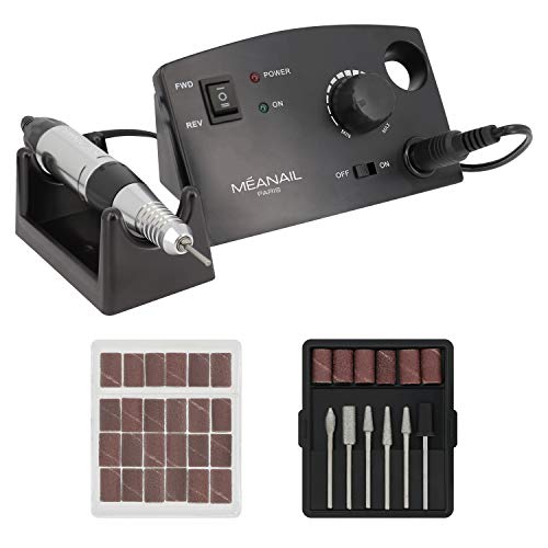 Torno de Uñas Profesional 35.000 RPM para Manicura y Pedicura Negro - Pulidor de Uñas de Gel Semipermanentes Acrílicas Postizas - 6 Brocas para Quitar Esmalte Callos Durezas Empujar Cutículas -Meanail