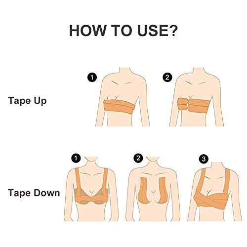 TOULIFLY Cinta de Levantamiento de Senos,Cinta de Senos,Cinta de sujetador de senos,Sujetador Adhesivo,Para cinta invisible para realzar los senos y 10 adhesivos redondos no tejidos para pezones
