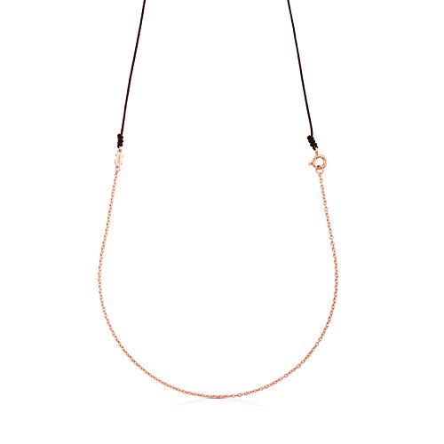 TOUS Collar cadena Mujer en oro rosa vermail de 18kt con cordon marrón, Largo 90 cm
