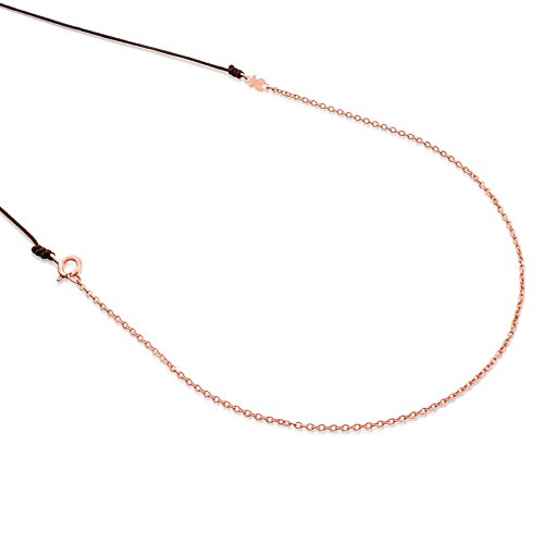 TOUS Collar cadena Mujer en oro rosa vermail de 18kt con cordon marrón, Largo 90 cm