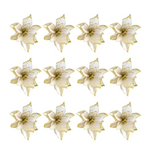 TOYANDONA 24 Piezas de Flores Artificiales de Navidad Adornos de árbol de Navidad de Flor de Pascua Dorada (13 cm)
