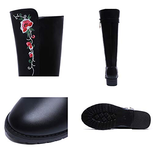 TQGOLD Botas de Agua Mujer Lluvia con Goma Altas Zapato Ajustable Cremallera y Hebilla Wellington Boots（Negro，39 EU）