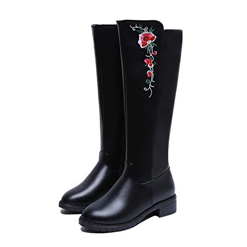TQGOLD Botas de Agua Mujer Lluvia con Goma Altas Zapato Ajustable Cremallera y Hebilla Wellington Boots（Negro，39 EU）
