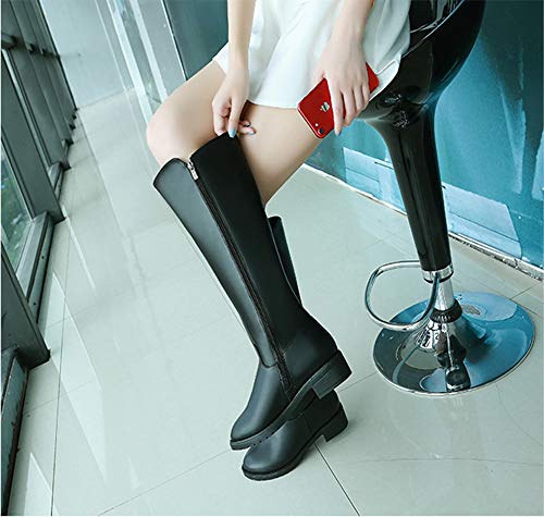 TQGOLD Botas de Agua Mujer Lluvia con Goma Altas Zapato Ajustable Cremallera y Hebilla Wellington Boots（Negro，39 EU）