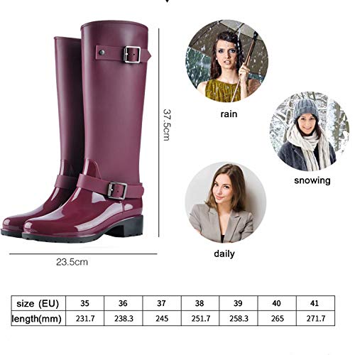 TQGOLD® Botas de Agua Mujer Niña Botas de Lluvia Altas Impermeable Goma Wellington Boots Rojo Talla 38