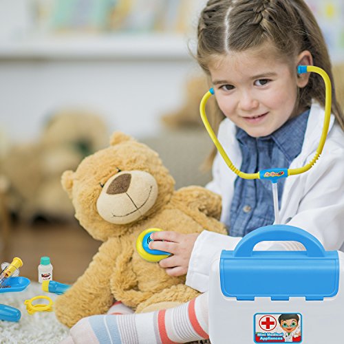 TR Turn Raise Cuadro Médico Conjunto Enfermera Médico Kit Parque Infantil para Niños - Fingir Juego Herramientas Juguete Set 15 Piezas (Azul)