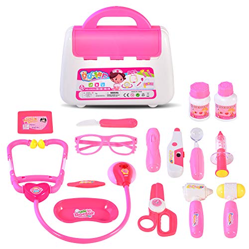 TR Turn Raise Cuadro Médico Conjunto Enfermera Médico Kit Parque Infantil para Niños - Fingir Juego Herramientas Juguete Set 15 Piezas, Rosa