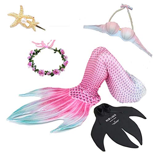 Traje De Baño Dividido Sirena, Traje De Baño De Cola De Sirena para Adultos, Traje De Bikini Princesa, Adecuado para Playa/Piscina/Fiesta,Rosado,M