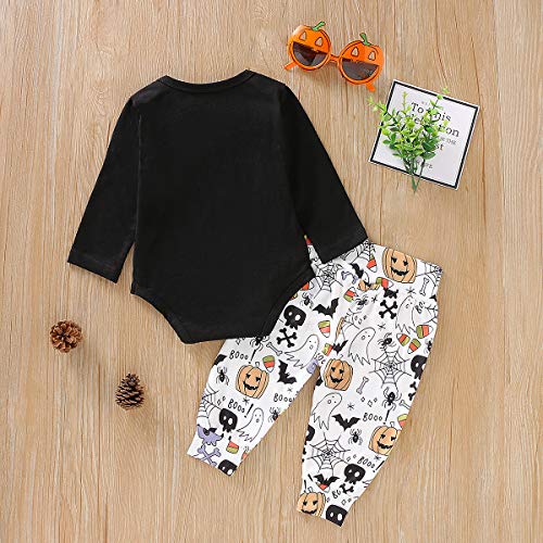 Traje de Ropa Halloween para Niños Niñas Unisex Conjunto de Bebé Top Mameluco de Manga Larga + Pantalones Largos con Estampado de Patrones Calabaza Fiesta