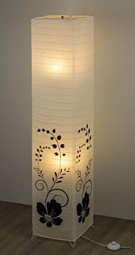 Trango 1210 diseño Lámpara de pie *GREECE* lámpara de papel de arroz * HECHO A MANO * en angular blanco con motivo floral incl. 2x casquillo E14 altura: aprox.125cm lámpara de salón I papel de dibujo