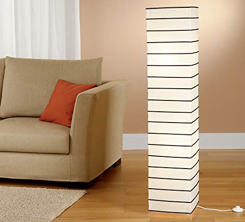 Trango 1215L Diseño moderno *ASIA* LED Lámpara de pie de papel de arroz, pantalla cuadrada con varillas decorativas negras, 125cm de alto incl.2 bombillas LED E14 *HECHO A MANO* lámpara de papel