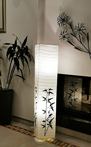 Trango 1216 Diseño moderno Lámpara de pie de papel de arroz para salón en forma angular * COREA * con decoración de bambú, 123cm de altura, lámpara de pie con pantalla incl.2 portalámparas E14