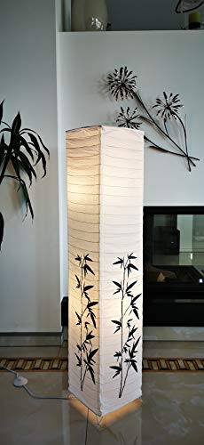 Trango 1216 Diseño moderno Lámpara de pie de papel de arroz para salón en forma angular * COREA * con decoración de bambú, 123cm de altura, lámpara de pie con pantalla incl.2 portalámparas E14