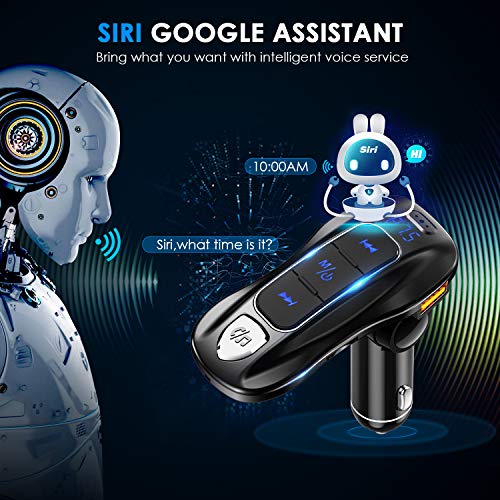Transmisor FM Bluetooth 5.0, Manos Libres para Coche Carga rápida Inalámbrico Reproductor MP3 Coche, Adaptador de Radio con Siri Google Asistente, 3 USB 5V/2.4A & PD3.0 for Tipo C