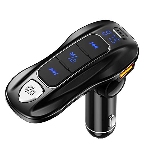 Transmisor FM Bluetooth 5.0, Manos Libres para Coche Carga rápida Inalámbrico Reproductor MP3 Coche, Adaptador de Radio con Siri Google Asistente, 3 USB 5V/2.4A & PD3.0 for Tipo C
