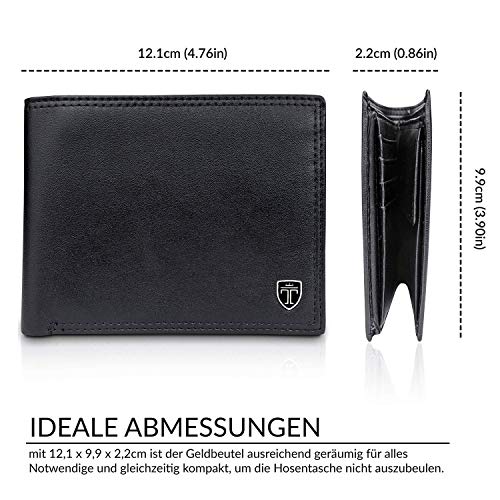 TRAVANDO Cartera Hombre „Oslo“ con Bloqueador RFID, Billetera Negra, Tarjetero, Monedero Varón, Portamonedas, Regalo, Wallet, Vertical, Bolsillo Monedas Botón a presión Tarjetera, Ranuras (Negro)