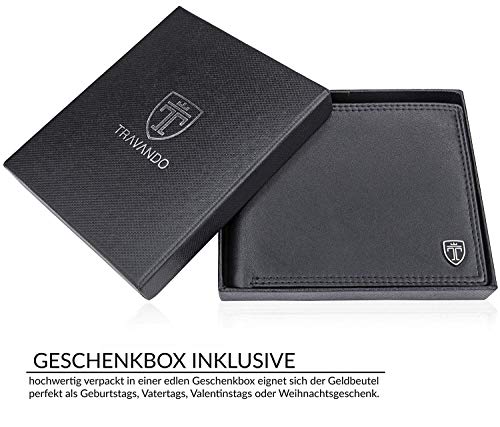 TRAVANDO Cartera Hombre „Oslo“ con Bloqueador RFID, Billetera Negra, Tarjetero, Monedero Varón, Portamonedas, Regalo, Wallet, Vertical, Bolsillo Monedas Botón a presión Tarjetera, Ranuras (Negro)