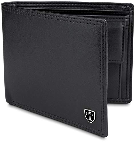 TRAVANDO Cartera Hombre „Oslo“ con Bloqueador RFID, Billetera Negra, Tarjetero, Monedero Varón, Portamonedas, Regalo, Wallet, Vertical, Bolsillo Monedas Botón a presión Tarjetera, Ranuras (Negro)