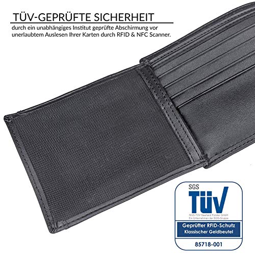 TRAVANDO Cartera Hombre „Oslo“ con Bloqueador RFID, Billetera Negra, Tarjetero, Monedero Varón, Portamonedas, Regalo, Wallet, Vertical, Bolsillo Monedas Botón a presión Tarjetera, Ranuras (Negro)