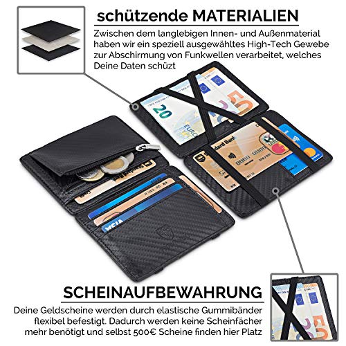 TRAVANDO ® Cartera Mágica con Compartimento para Monedas Vegas, Magic Wallet con Bloqueo RFID, Protege Tarjetas de Crédito, Tarjetero Hombre Slim, Cuero Sintetico