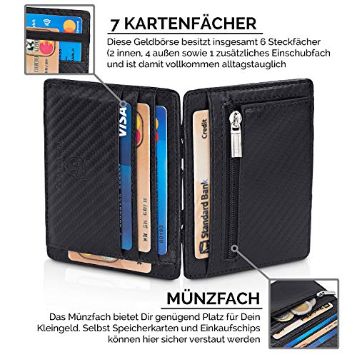 TRAVANDO ® Cartera Mágica con Compartimento para Monedas Vegas, Magic Wallet con Bloqueo RFID, Protege Tarjetas de Crédito, Tarjetero Hombre Slim, Cuero Sintetico