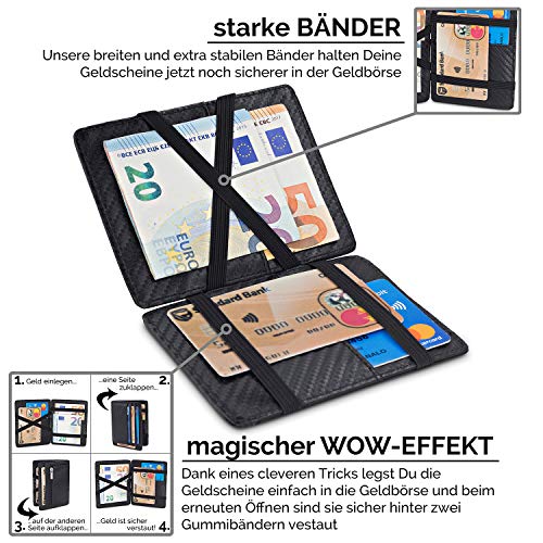TRAVANDO ® Cartera Mágica con Compartimento para Monedas Vegas, Magic Wallet con Bloqueo RFID, Protege Tarjetas de Crédito, Tarjetero Hombre Slim, Cuero Sintetico