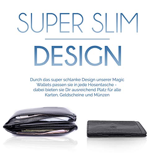 TRAVANDO ® Cartera Mágica con Compartimento para Monedas Vegas, Magic Wallet con Bloqueo RFID, Protege Tarjetas de Crédito, Tarjetero Hombre Slim, Cuero Sintetico