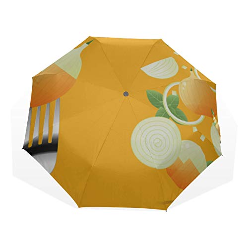 Travel Umbrella Delicious Vegetables Than Cebollas Anti UV Compacto 3 Fold Art Ligero Paraguas Plegables (impresión Exterior) Lluvia a Prueba de Viento Paraguas de protección Solar para Mujeres Niñas