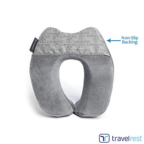 Travelrest® - Almohada de Viaje/Cuello con Espuma Viscoelástica- erapéutica, Ergonómica y Patentada- unda Lavable- La Almohada para el Cuello más cómoda- Se comprime hasta 1/4 de su tamaño