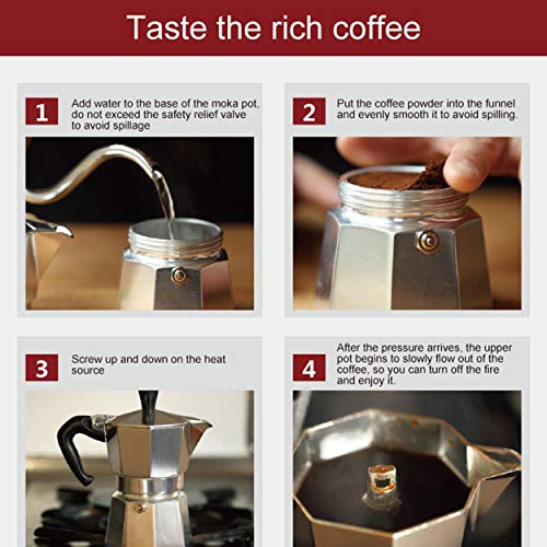 Tree-on-Life Cafetera Aluminio Mocha Espresso Percolador Olla Cafetera Moka Olla Espresso Máquina de chupitos Máquina de café Espresso Plata 2 Tazas