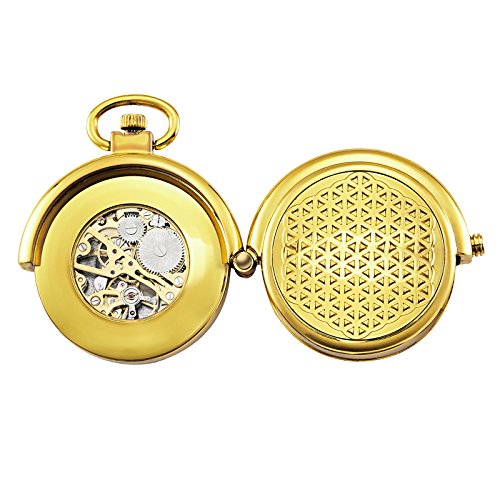 Tree weto Retro oro mecánica reloj de bolsillo Pull de forma especial hueca Caso Diseño Esqueleto Números Romanos bolsillos Relojes con cadena y caja de regalo