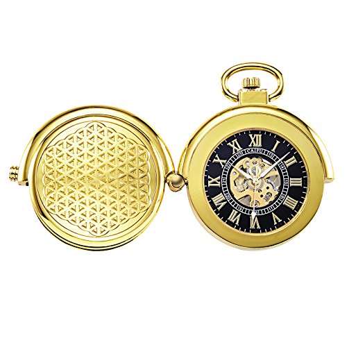 Tree weto Retro oro mecánica reloj de bolsillo Pull de forma especial hueca Caso Diseño Esqueleto Números Romanos bolsillos Relojes con cadena y caja de regalo