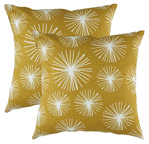 TreeWool - Pack de 2 - Estallido estelar Decorativo fundas de cojín, 100% algodón tejido Slub (45 x 45 cm / 18 x 18 pulgadas; Mostaza)