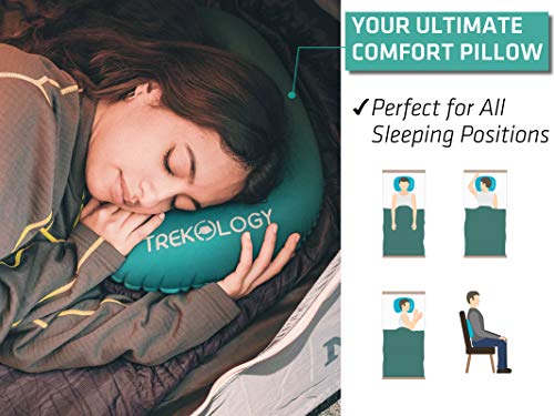 Trekology almohadas de viaje/camping súper ligeras. Almohada comprimible, compacta, inflable, cómoda y ergonómica para el cuello y el apoyo lumbar al ir de camping o hacer senderismo.