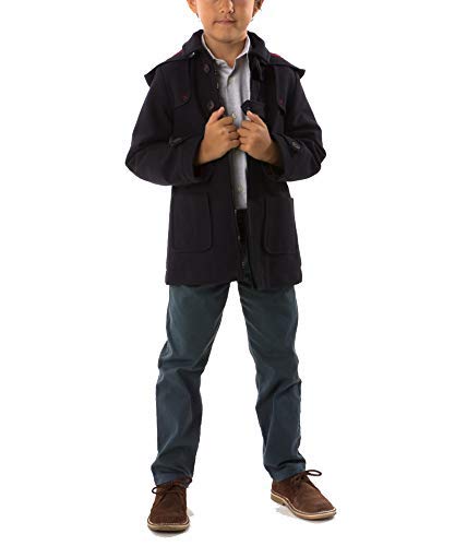 Trenca Niño Azul Marino con Capucha. Trenca Niño Paño Tejido Sarga. Chaqueta Cazadora Parka Invierno Niño Abrigo Entretiempo Chaqueta tipo Aviador Estilo Bomber Casual para Lluvia Uso Diario o Colegio