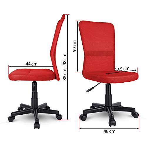 TRESKO Silla de Oficina Escritorio giratoria, Disponible en 7 Variantes de Colores, con Ruedas para Suelos Duros, Regulable en Altura de Forma Continua, Asiento Acolchado, Respaldo ergonómico (Rojo)