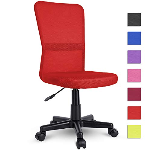 TRESKO Silla de Oficina Escritorio giratoria, Disponible en 7 Variantes de Colores, con Ruedas para Suelos Duros, Regulable en Altura de Forma Continua, Asiento Acolchado, Respaldo ergonómico (Rojo)
